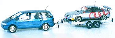 VW Sharan with car trailer and Audi A4, 1:87